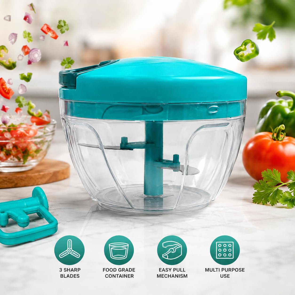 Vegetable & Fruit Dori Chopper with 3 Stainless Steel Blades | Multi Utility | 450 ml - Image 2
